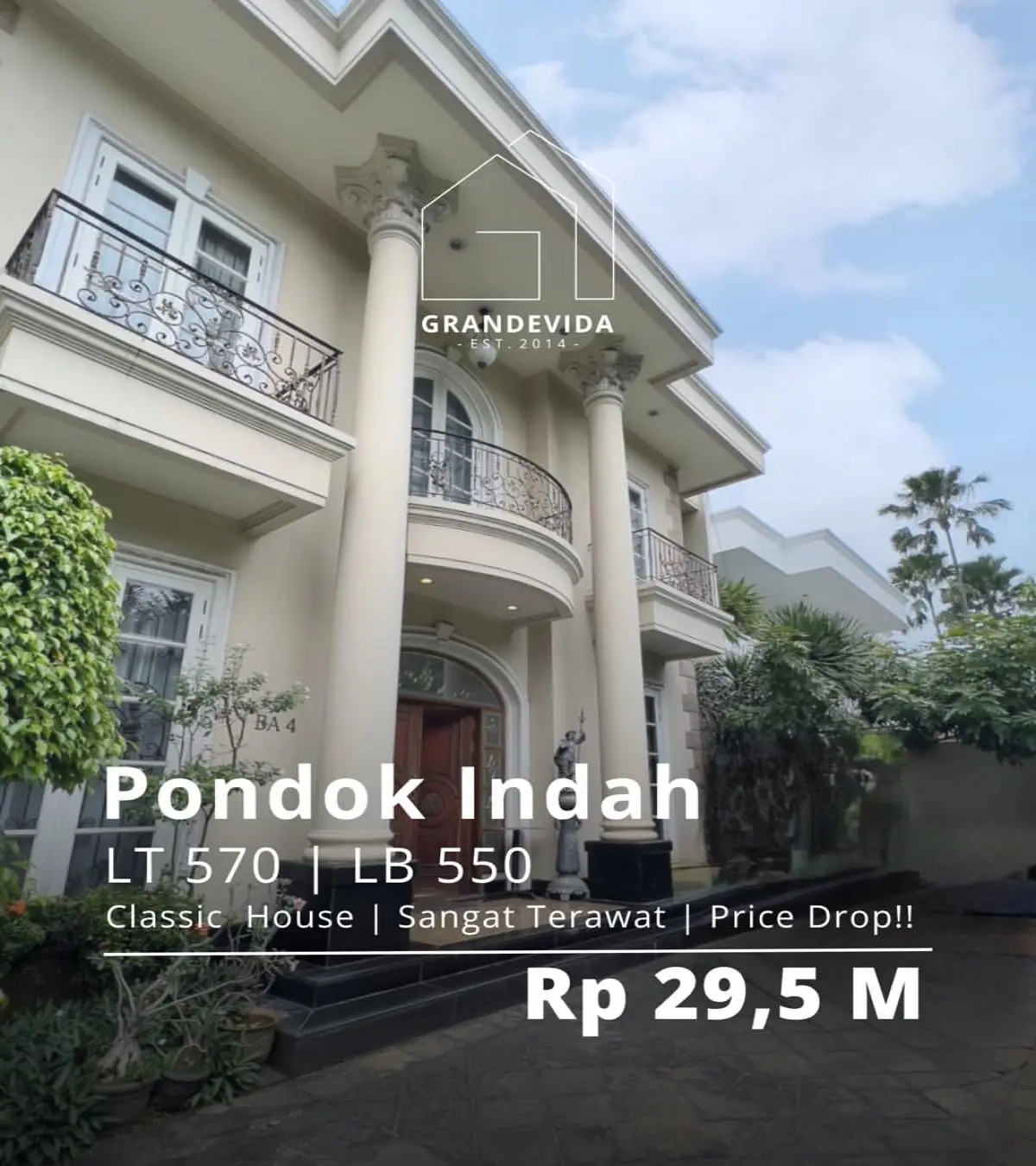 Rumah Dijual di Pondok Indah Row Jalan Besar dan Asri